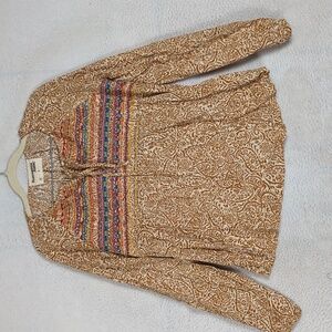 Savanna Jane Women's Brown‎ Rainbow Embroidery Boho Blouse Size S